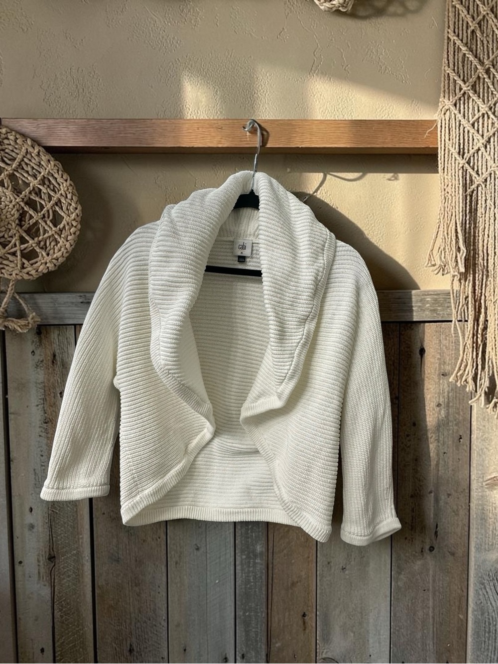 Cabi Cotton Knit Half Circle Cardigan Sweater. White. Size: Medium